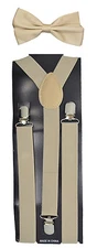 "Beige" Unisex Clip-on Braces Elastic Y-back Suspender & Bow tie Set 