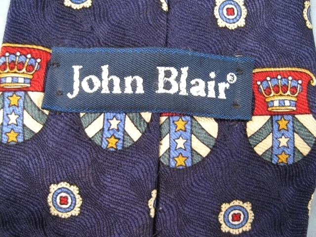 Gravata azul escura com coroas e estrelas John Blair vermelho verde champanhe ouro (O) - Imagem 3 de 4