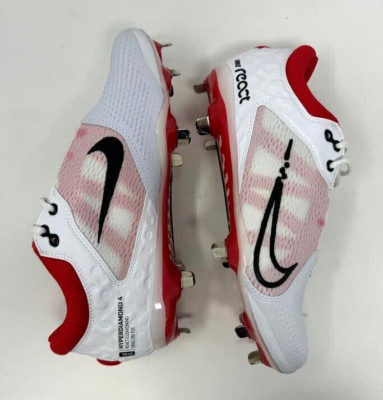NIKE ' HYPERDIAMOND 4 ELITE ' WOMENS SOFTBALL CLEATS ' SIZE 10 ' WHITE/RED