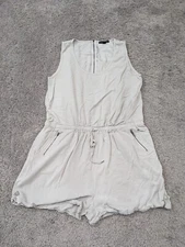 Signature Studio Romper Women's XL Gray Jumpsuit Scoop Neck Zip Back Relaxed