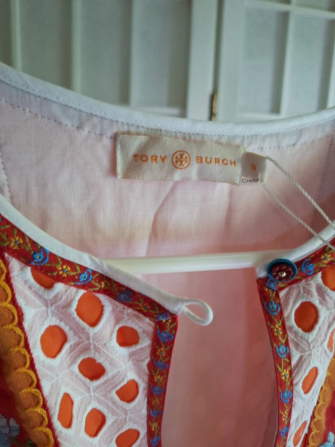 Abito contadino Annalise ricamato in pizzo Tory Burch taglia 14