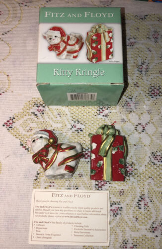 Agitador de sal y pimienta Fitz and Floyd Christmas Kitty Kringle nuevo en caja 2005 - Imagen 2 de 4