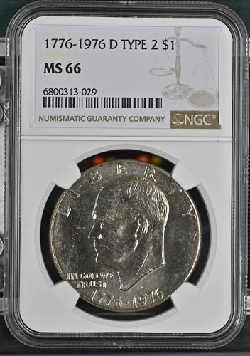 1776-1976 D Type 2 Eisenhower Dollar NGC MS 66 IKE