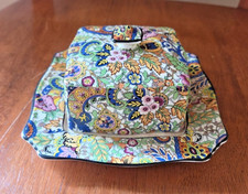 GrimWades Royal Winton Blue Paisley Covered Butter Dish Square