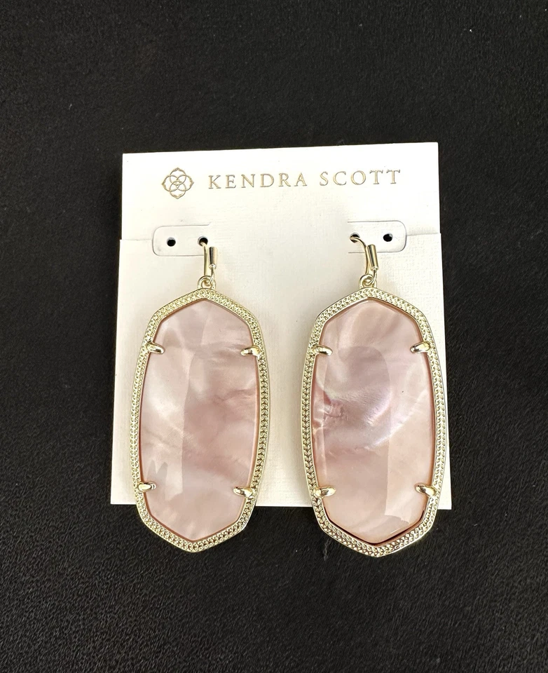 Kendra Scott Danielle - Pendientes grandes ovalados llamativos ágata rosa/oro Foto 2 de 4