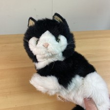 VINTAGE 1989 APPLAUSE AVANTI BLACK  WHITE GREEN EYES KITTEN CAT PLUSH 7"
