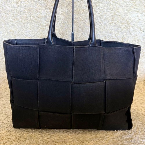 BOTTEGA VENETA Arco Large Tote Bag Intrecciato Canvas Leather Black