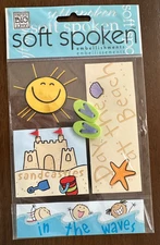 5 MAMBI Soft Spoken Dimensional BEACH Stickers ~SUN~Flip Flops~SAND CASTLE~Waves
