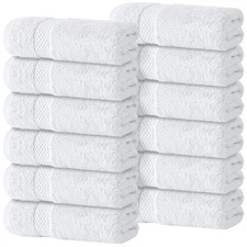 WhiteClassic Luxury Cotton Washcloths-Large Hotel Spa Bathroom Face Towel | 12