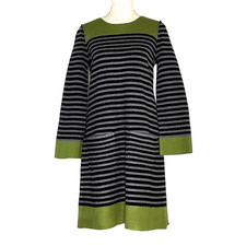Eliza J Sweater Dress Color Block Stripe Black Gray Green S