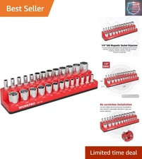 Effortless Tool Organization – Magnetic Socket Organizer for 26 SAE Sockets Red