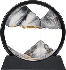 Black Moving Sand Art Decor - Round Glass Desk Decor with Liquid Motion, 3D Deep