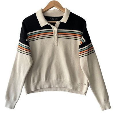 Volcom Polo Sweater Women Small Cream Colorblock Knit Top Skate Retro Indie 90s