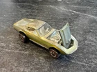 Vintage Hot Wheels Redline 1968 faded Olive Custom Corvette - white interior