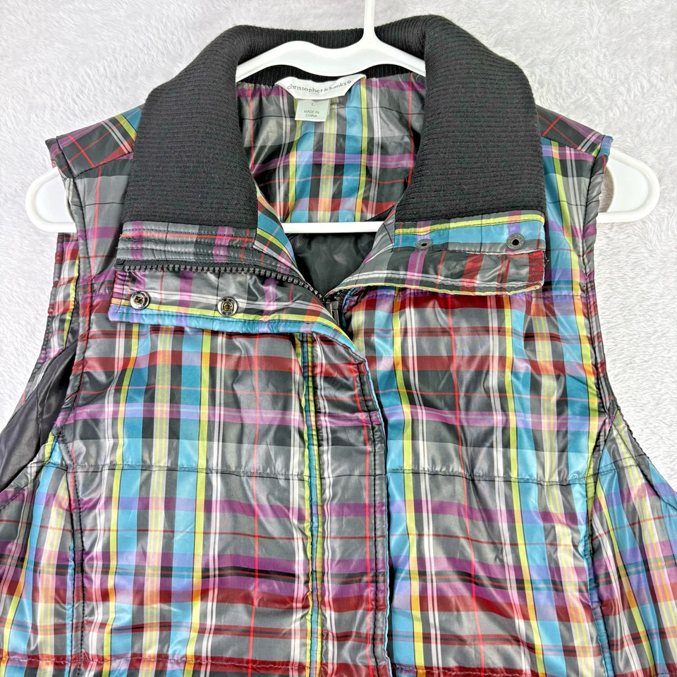 Chaleco acolchado Gorpcore multicolor a cuadros acolchado para mujer talla L Christopher & Banks  Foto 2 de 4