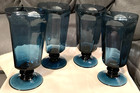 VTG 1974 Lenox Antique Dark Blue-Four 12 oz Iced Tea Pedestal Glasses-6.75"-EUC