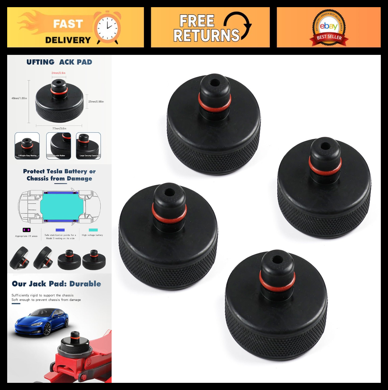 Lifting Jack Pad Set for Tesla Model 3 S X Y - 4 Pack with Storage Case, Safe Ja