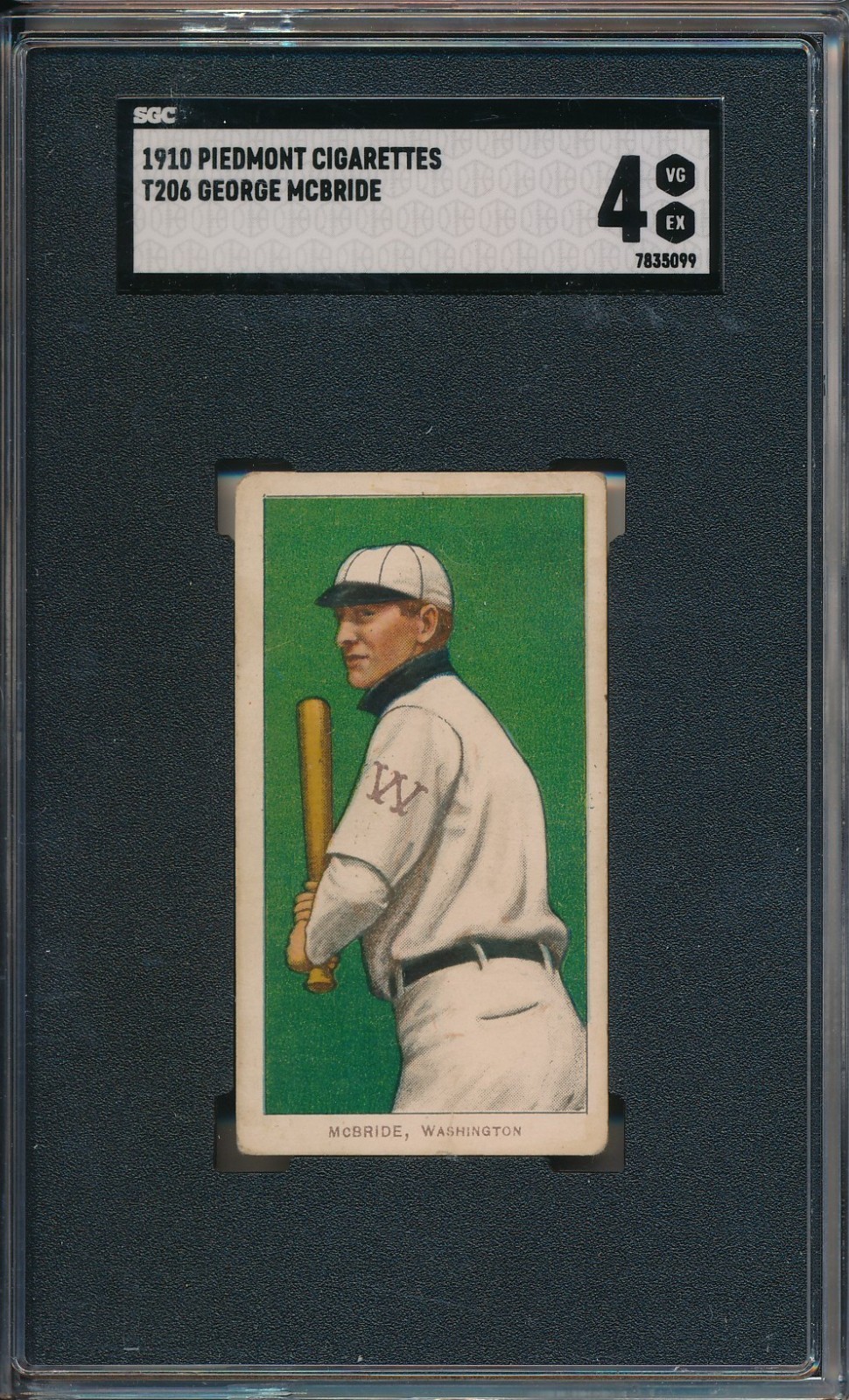 1910 T206 PIEDMONT - GEORGE MCBRIDE - SGC 4 VG/EX (SVSC)