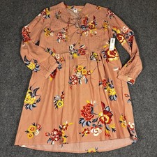 Old Navy Floral Babydoll Dress Womens Small Pink Lace Up V-Neck NWT Boho Mini
