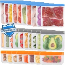 28 Pack Dishwasher Safe Reusable Freezer Bags Silicone, Extra Thick Leakproof...