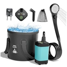  Portable Camping Shower, 6000mAh Rechargeable Shower Pump, Filtered Blue