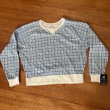 NWT Champion Campus French Terry Crew Sweatshirt Womens XL Mini Batik Blue White