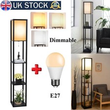 Floor Lamp Shelves Standard Shelf Storage Wooden Standing Living Room Light