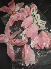 12 Stems 1970s Vintage Silk Orchids, 9" Cymbidium Orchid Flower Pick, Rose Pink