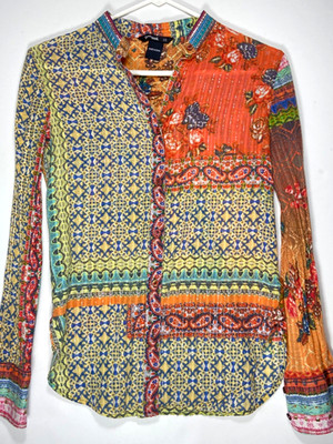 Desigual Multicolor Printed Abstract Long Sleeve Blouse Top Shirt Size XS Boho