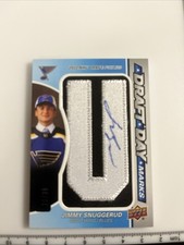 Jimmy Snuggerud 2025-26 SP Game Used Draft Day Marks Auto Patch DDM-JS /35 Blues
