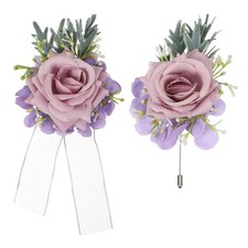 Light Purple Wrist Corsage and Boutonnieres Set, Artificial Flowers for Wedding