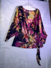 Lane Bryant Womens Multicolor Wrap Blouse Top Plus Size 18/20 3/4 Sleeve