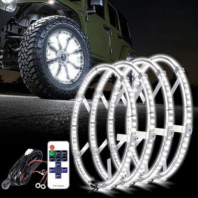 4PCS 15.5'' Super Bright Double Row White Wheel Lights Rim Lights with Remote ...