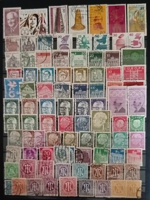 Vintage Deutsche Briefmarken. Konvolut 90. gebraucht. Verschiedene Motive. Farben & Werte. 