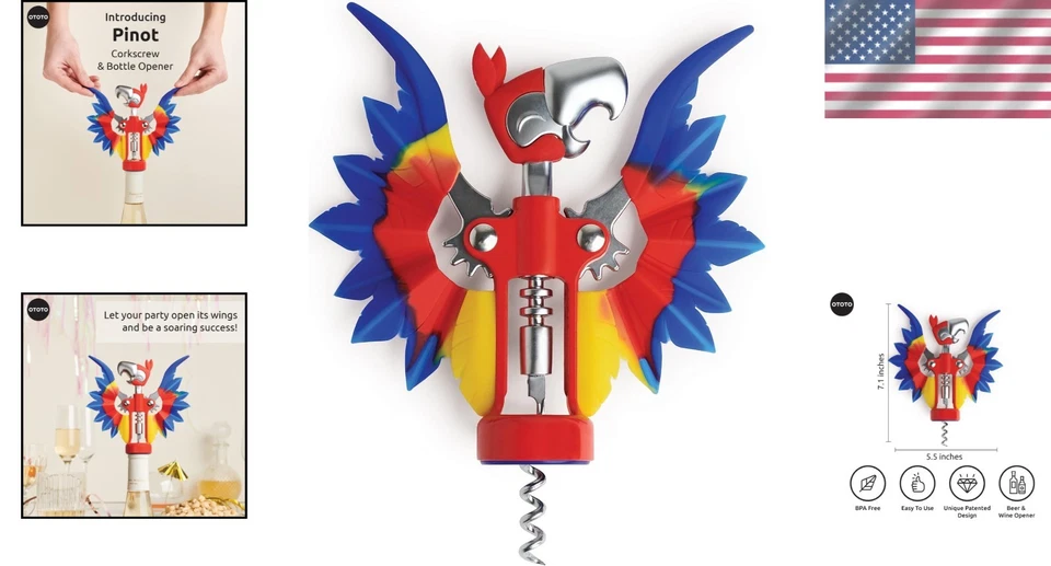 Pinot Wine Bottle Opener - Parrot Wing Corkscrews for Gifts, Bottles Manual, ... - Image 2 of 4