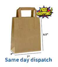 BROWN KRAFT PAPER  BAGS SOS FOOD CARRIER BAGS WITH HANDLES PARTY, TAKEAWAY BAGS