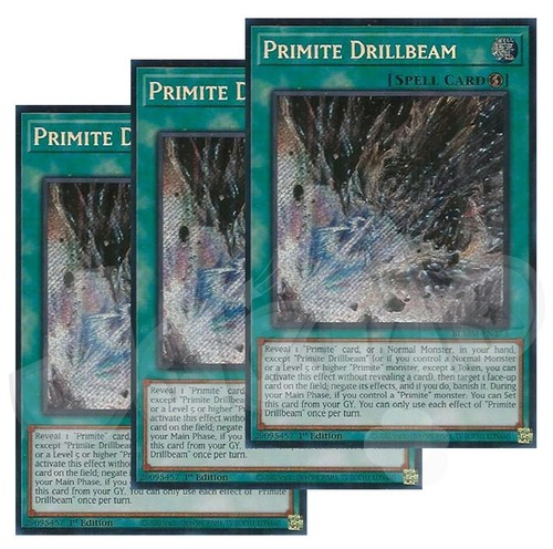 Yugioh - Primite Drillbeam x 3 - 1st Edition Secret Rare NM - Free Holo Card