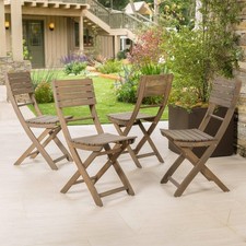 4-Piece Folding Dining Chairs for Outdoor Patio, Acacia Wood, Grey