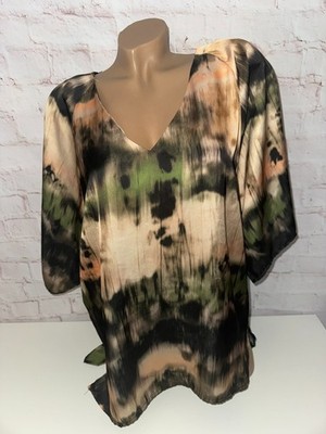 The Primark Edit Satintunika Shirt apricot grün schwarz Größe 40