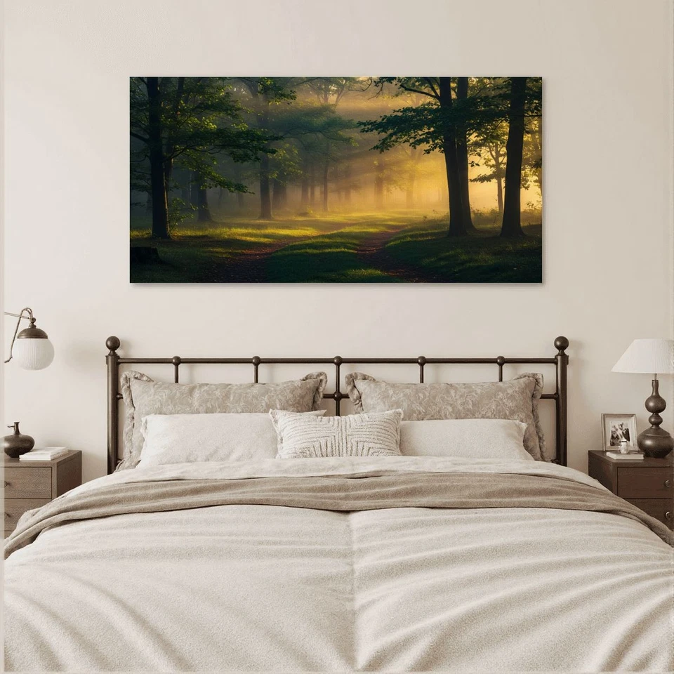 Forest Path Sunrise Canvas Print 60x30 - Misty Nature Landscape Wall Art Decor - Image 4 of 4