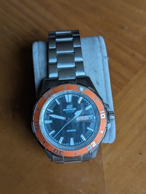 Casio Edifice EFM100D-1A4V Men's Stainless Steel Watch  rotating orange bezel
