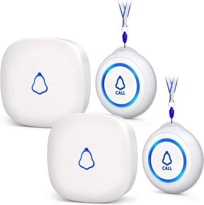 Wireless Caregiver Pager, Medical Alert 2 Receivers + 2 Call Buttons, White 