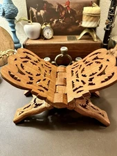 Intricate Hand Carved Wooden Book Holder - India - As Is - 11” Wide When Open