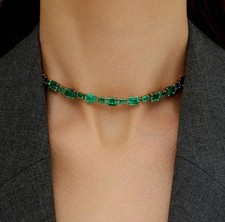 Tennis Necklace 14K Yellow Gold Plated 20Ct Round Cut Lab-Created Green Emerald