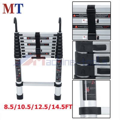 8.5/10.5/12.5/14.5 FT W/ Non-Slip Feet & Stable Hook Telescoping Ladder Aluminum