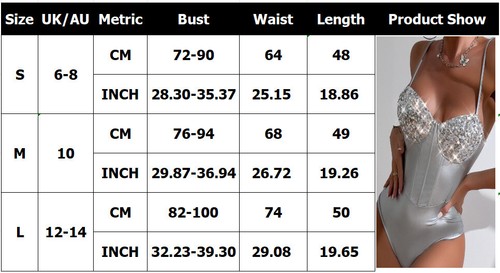 Women's Strappy Tank Tops Bodysuit Satin Silk Body Shaper Romper Corset Sequins - Picture 2 of 17