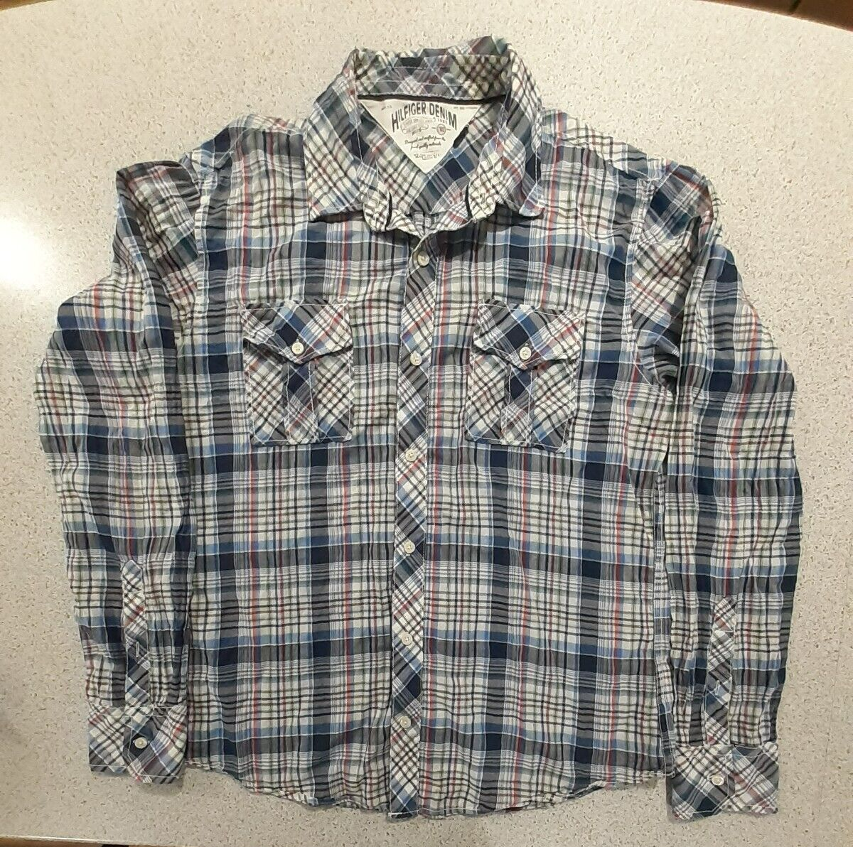 Hilfiger: Denim Long Sleeve Shirt Button Down Checkered Pattern Size Medium