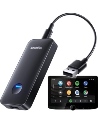 SOOMFON 2-in-1 Apple CarPlay & Android Auto Wireless Adapter, 5.8 GHz Wireless
