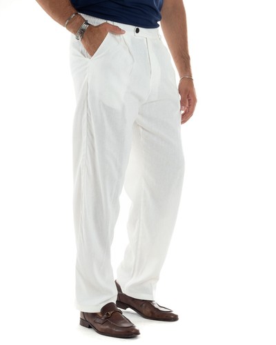 Hose Herren Leinen Ausgebeult Knopfleiste Lange Casual Giosal Verschiedene Farbe - Bild 10 von 27