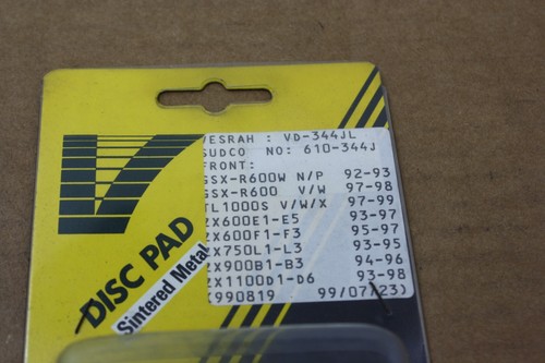 1997-2003 SUZUKI GSXR600 & 00-03 GSXR750 FRONT BRAKE PADS VESRAH SINTERED METAL - Picture 4 of 5